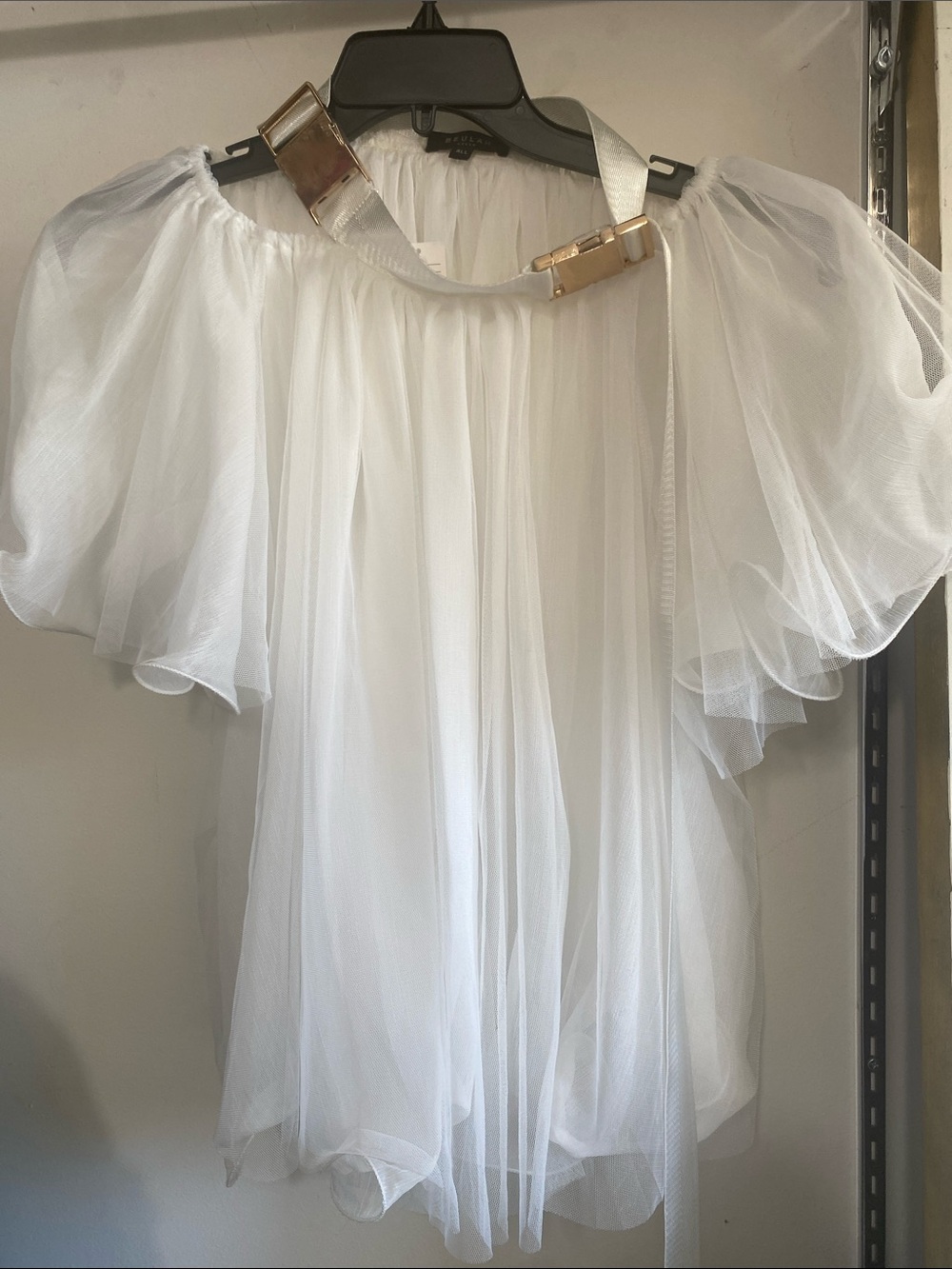 Sheer White Puff-Sleeve Mesh Top